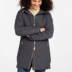 L.L. Bean NWT Cozy Quilted Coat Hood Pockets Darkest Gray Large Petite